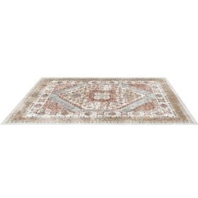 Large Area Rug 8 x 10 ft Anti-Skid Tear-Resistant Floor Mat Vintage Brown Red