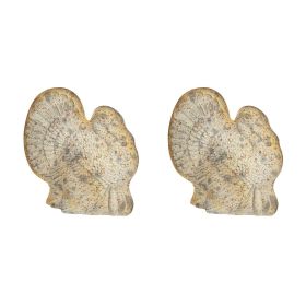 Set of 2, 7.7x3x7.3"H Resin Turkey with Pumpkin Rustic Finish, for Harvest Festival Fall Festival & Thanksgiving Table Decorations