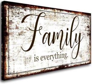 Family is Everything Wall Decor-Rustic Family Quote Print Canvas for Farmhouse-Family Signs Canvas Wall Art-Retro Artwork Wall Decoration for Liv