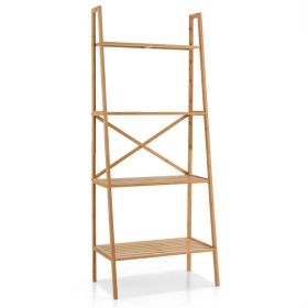 58 Inch 4-Tier Bamboo Ladder Bookshelf