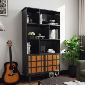 Bookcase with Cabinet, Bookshelf with Doors, Black&Honey
