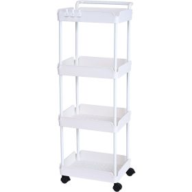 VEVOR 4-Tier Rolling Utility Cart, Kitchen Cart with Lockable Wheels, Multi-Functional Storage Trolley with Handle for Office, Living Room, Kitch