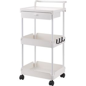VEVOR 3-Tier Rolling Utility Cart with Drawer, Kitchen Cart with Lockable Wheels, Multifunctional Storage Trolley with Handle for Office, Living