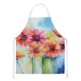 Gerbera Daisies in Watercolor Apron Cooking Kitchen Server Baking Crafts Gardening for Adult Women Men, Unisex, Large, Multicolor