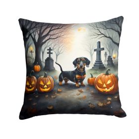 Dachshund Spooky Halloween Throw Pillow Machine Washable, Indoor Outdoor Decorative Pillow for Couch, Bed or Patio, 14Hx14W