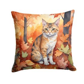 Oregon Rex Cat in Fall Leaves Throw Pillow Machine Washable, Indoor Outdoor Decorative Pillow for Couch, Bed or Patio, 18Hx18W