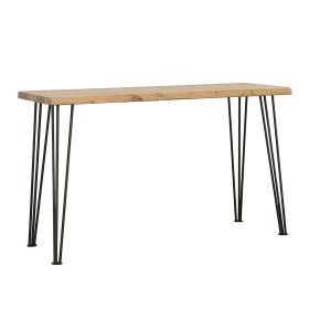 Natural and Matte Black Sofa Table with Hairpin Leg