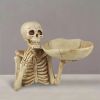 Skull Tray Ornament with Bowl â€“ Unique Skeleton Design for Indoor & Outdoor Decor, Perfect for Halloween, Day of the Dead, or Gothic Themed Rooms