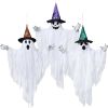 3 Pack 24.8" Halloween Hanging Ghost Decorations, Halloween White Flying Ghost with Hats for Haunted House Graveyard Scene