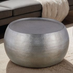CT501 Modern Contemporary Round Aluminum material 32" Coffee Table, Farmhouse Table with Glossy Hand Hammered Design Antique Silver