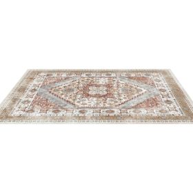 Large Area Rug 9 x 12 ft Anti-Skid Tear-Resistant Floor Mat Vintage Brown Red