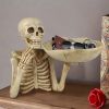 Skull Tray Ornament with Bowl â€“ Unique Skeleton Design for Indoor & Outdoor Decor, Perfect for Halloween, Day of the Dead, or Gothic Themed Rooms