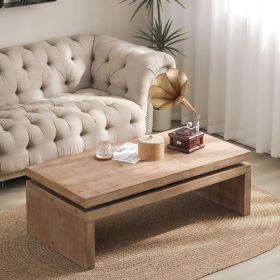 Natural Wood Living Room Table Versatile Coffee Table 2-Tiered Wood Tabletop Table 47.6" L * 23.6" W * 16.3" H (Color: as Pic)