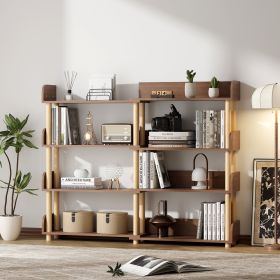4 Tier Retractable & Rotatable Bookcases, Wooden Corner Book Shelf, Storage Rack for CDs/Movies/Books, Rustic Brown Bookcase (Color: as Pic)