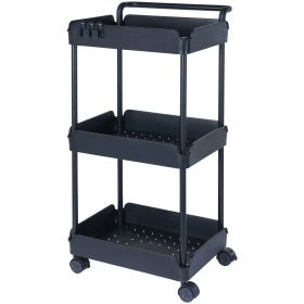 VEVOR 3-Tier Rolling Utility Cart, Kitchen Cart with Lockable Wheels, Multi-Functional Storage Trolley with Handle for Office, Living Room, Kitch (Color: Black, Number of Layers: 3 Layers)