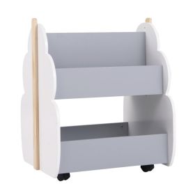 Kids Wooden Bookshelf with Universal Wheels (Color: Gray)