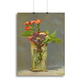 Carnations and Clematis in a Crystal Vase by Manet Canvas Print or Poster (Type: Poster Print, size: 32" x 24" / 80cm x 60cm (approx))