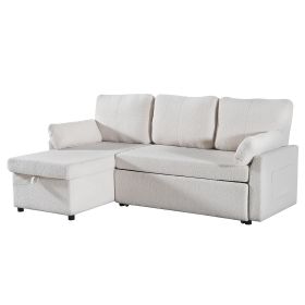 84.2" Sleeper Sofa Bed,Pull Out Sofa Bed with Storage Chaise L Shape Sectional Sofa (Color: Beige)