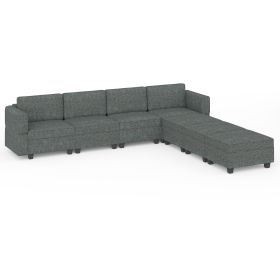 The multi-person modular combination sofa has storage space under each seat, making it convenient for you to organize your personal items neatly. (Color: DARK GREY, Seating Capacity: 8 seats)