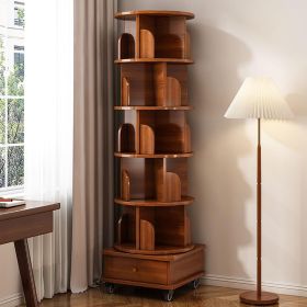 Rotating Bookshelf, 360 Display Corner Bookshelf for Small Space, 6 Tier Bookcase Storage Rack with Wheels, Wood Narrow Organizer for Bedroom (Color: as Pic)
