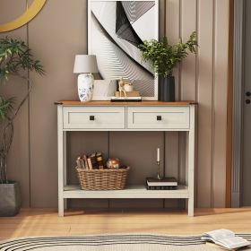 Farmhouse Style Console Table with 2 Drawer and Bottom Storage Shelf for Entryway, Rustic Side Table with Storage Drawer and Shelf for Living roo (Color: as Pic)