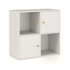 Household Decor 3-Tier Bookcase with Cabinets (Color: White, Type: Bookshelf)